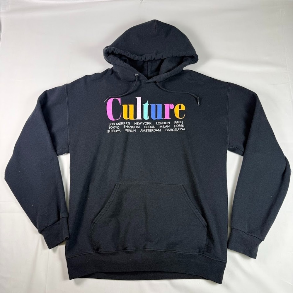 Bowery Supply Co Hoodie Mens Large Black Culture Multicolor Graphic Pullover
